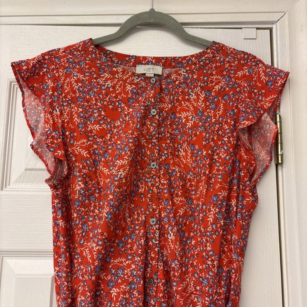 LOFT Red and Blue Floral Mini Dress - Picture 2 of 8